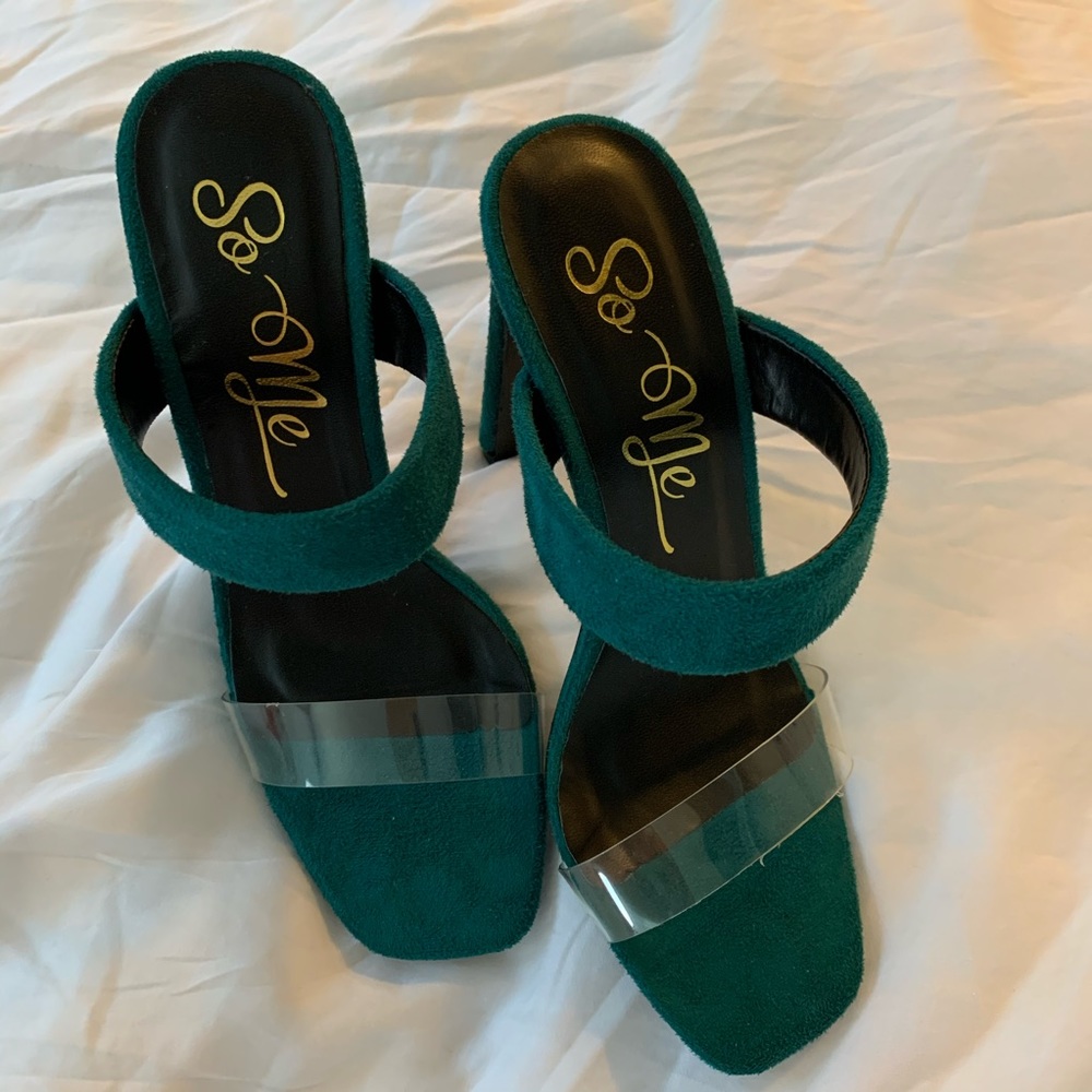 Emerald clear strap sandal heels